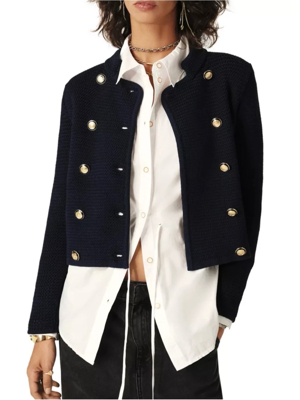 Ba&sh Womens Louman Cardigan in Navy Marine Size 2